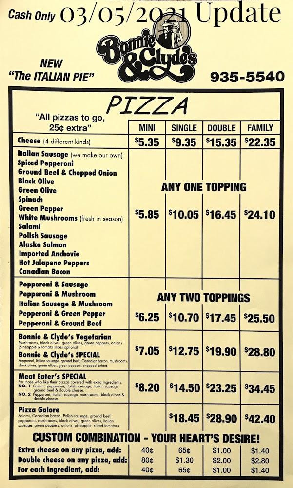 Bonnie & Clyde's Pizza Parlor Menu image 3